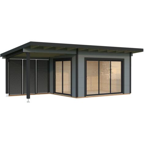 Abri de jardin en bois Grace 11,2+8,2 m2 Peint gris clair + anthracite