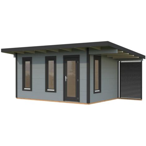 Abri de jardin en bois Grace 12,4+4,1 m2 Peint gris clair + anthracite