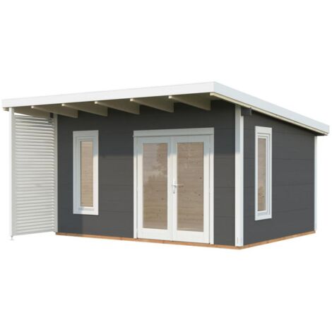 Abri de jardin en bois Grace 14,5 m2 Peint gris foncé + blanc