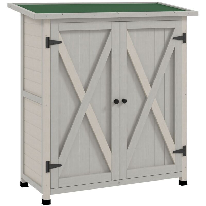 Abri de jardin en bois gris clair 110x55x117 cm, toit asphalte, 2 portes. Armoire à outils résistante pour terrasse ou extérieur