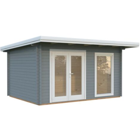 Abri de jardin en bois Heidi 11,7 m2 Peint gris clair + blanc