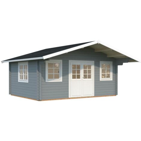 Abri de jardin en bois Helena 18,6 m2 Peint gris clair + blanc
