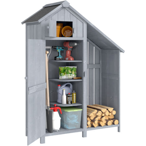 Abri de jardin en bois imperméable avec toit en asphalte et étagère, 129x51,5x180 cm, gris