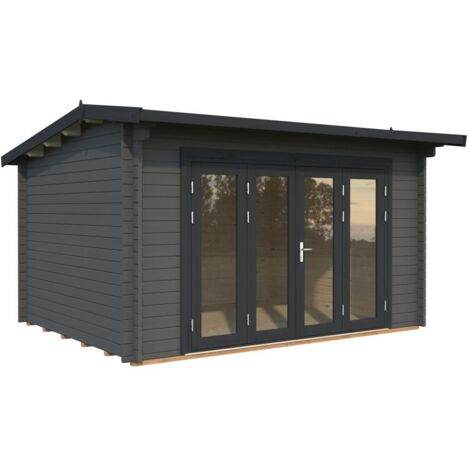 Abri de jardin en bois Ines 11,1 m2 Bifold Peint gris foncé + anthracite