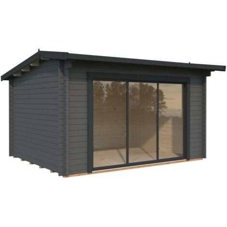 Abri de jardin en bois Ines 11,1 m2 Slide Peint gris foncé + anthracite