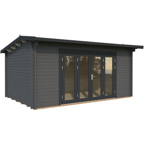 Abri de jardin en bois Ines 13,7 m2 Bifold Peint gris foncé + anthracite