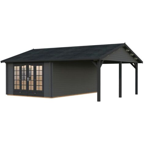 Abri de jardin en bois Irene 19,0+16,2 m2 Peint gris foncé + anthracite