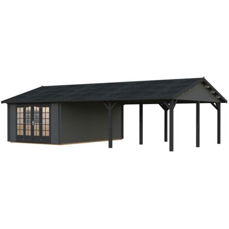 Abri de jardin en bois Irene 19,0+33,2 m2 Peint gris foncé + anthracite
