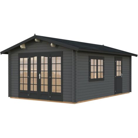 Abri de jardin en bois Irene 19,0 m2 Peint gris foncé + anthracite