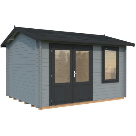 Abri de jardin en bois Iris 9,6 m2 Peint gris clair + anthracite