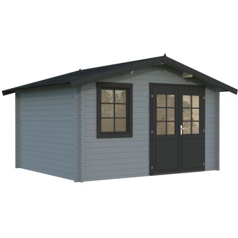 Abri de jardin en bois Klara 10,4 m2 Peint gris clair + anthracite