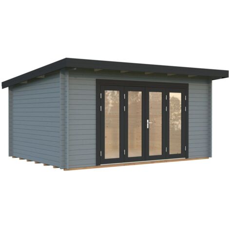 Abri de jardin en bois Lea 14,2 m2 Bifold Peint gris clair + anthracite