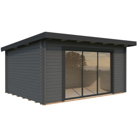 Abri de jardin en bois Lea 14,2 m2 Slide Peint gris foncé + anthracite