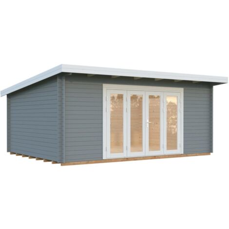 Abri de jardin en bois Lea 19,4 m2 Bifold Peint gris clair + blanc