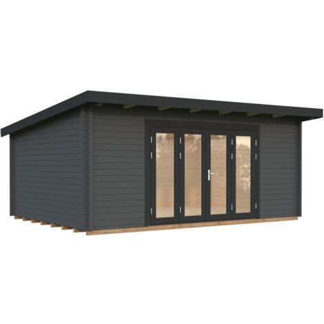 Abri de jardin en bois Lea 19,4 m2 Bifold Peint gris foncé + anthracite