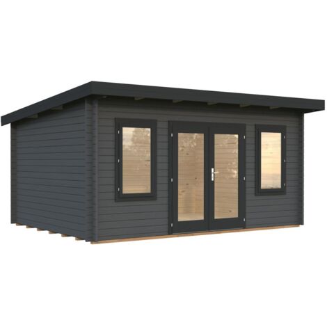 Abri de jardin en bois Lisa 14,2 m2 Peint gris foncé + anthracite