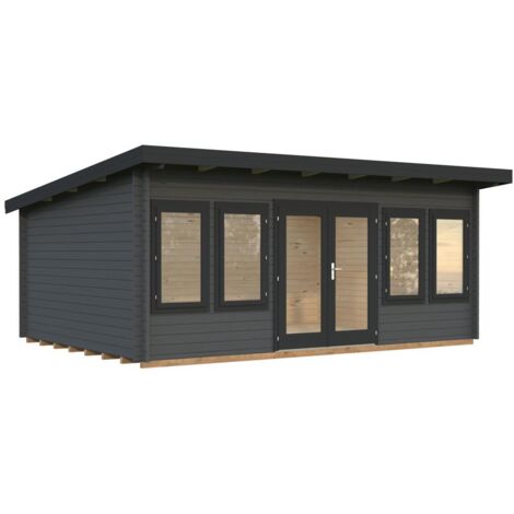 Abri de jardin en bois Lisa 19,4 m2 Peint gris foncé + anthracite