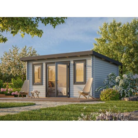 Abri de jardin en bois Lisandra 14,2 m2 Peint gris clair + anthracite