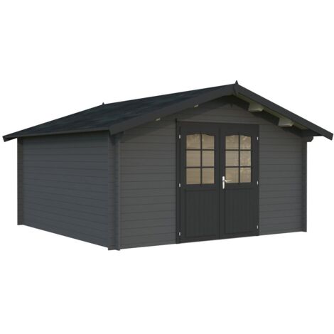 Abri de jardin en bois Lotta 13,9 m2 Peint gris foncé + anthracite