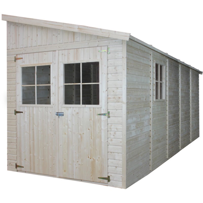 Timbela - Abri de Jardin en Bois Naturel (avec paroi latérale) plus les planchers imprégné- Stockage extérieur avec fenêtres- H244x218x514 cm/10 m2