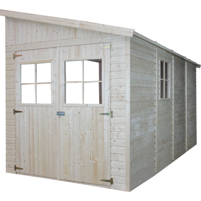 Timbela - M340+M340G Abri de Jardin en Bois Naturel (sans paroi latérale) plus les planchers imprégné- Stockage extérieur avec fenêtres- H243x216x416