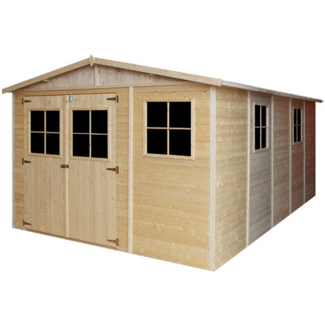 Abri de Jardin en Bois Naturel - Stockage extérieur avec fenêtres- H226x324x516 cm/15 m² hangar en bois naturel - Atelier rangement outils et vélos- TIMBELA M337