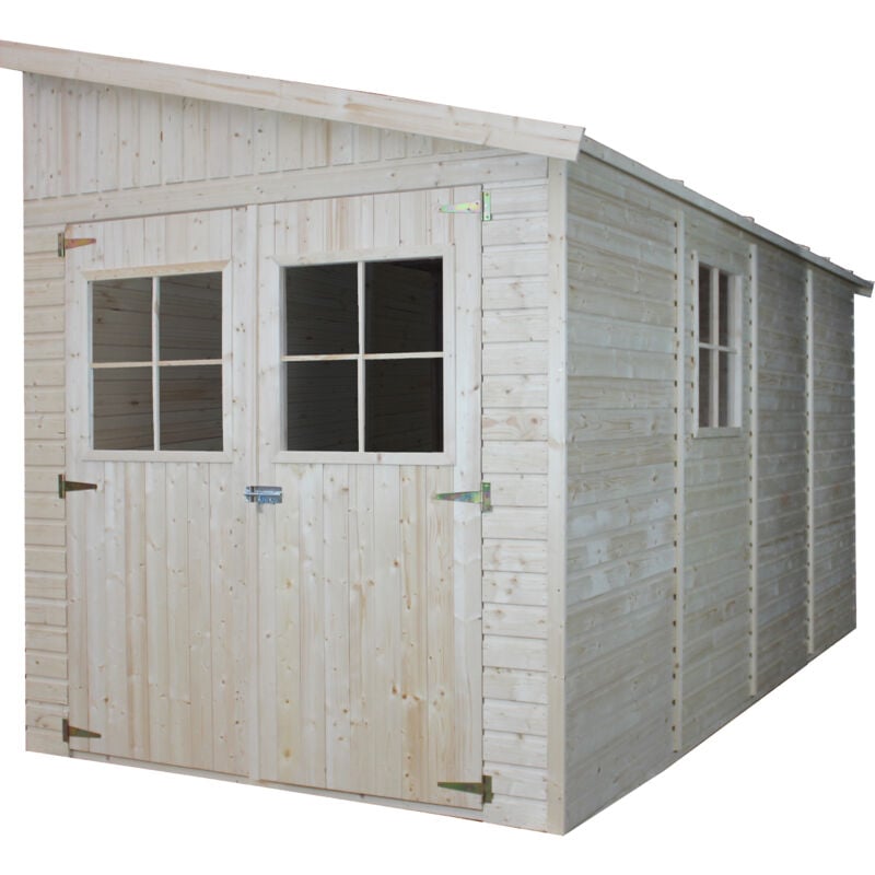 Timbela - Abri de Jardin en Bois Naturel(avec paroi latérale) plus les planchers imprégné- Stockage extérieur avec fenêtres- H244x218x416 cm/8 m2