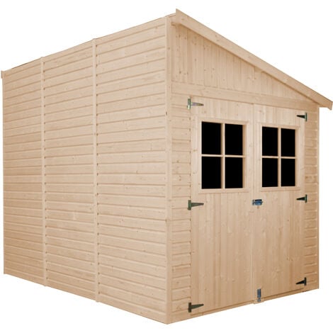 Abri de Jardin en Bois Naturel(avec paroi latérale) - Stockage extérieur avec fenêtres- H244x218x318 cm/6 m2, hangar en bois naturel - Atelier rangement outils et vélos- TIMBELA M339A