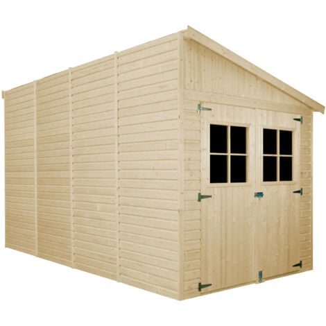 Abri de Jardin en Bois Naturel(avec paroi latérale) - Stockage extérieur avec fenêtres-H244x218x416 cm/8 m2, hangar en bois naturel - Atelier rangement outils et vélos- TIMBELA M340A