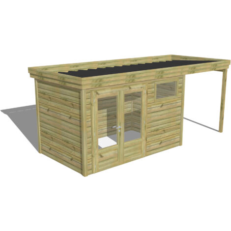 Abri de jardin en bois pin autoclave 27mm – Dimensions 5,44x2,14m – Bac acier laqué gris 7016 – Durabilité 20-30 ans – Abri Français