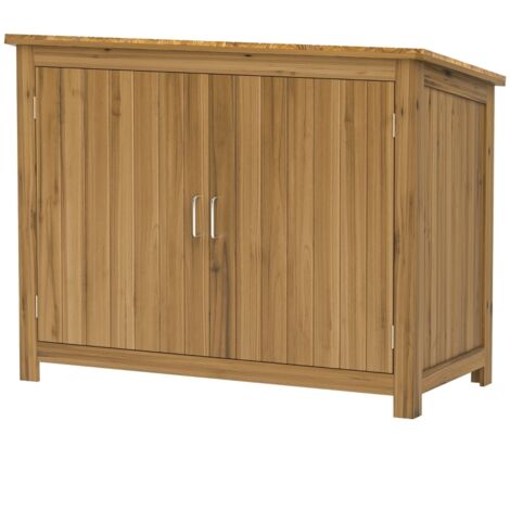 Abri de jardin en bois, résistant aux intempéries, 110 x 50 x 85 cm, avec porte, toit pentu, étagères, armoire à outils. Idéal pour jardin, terrasse ou cour arrière. Couleur : marron.