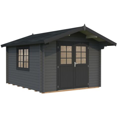 Abri de jardin en bois Sally 10,2 m2 Peint gris foncé + anthracite