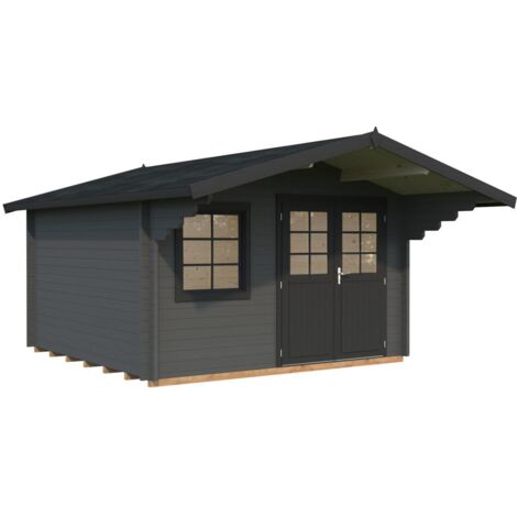 Abri de jardin en bois Sally 12,3 m2 Peint gris foncé + anthracite