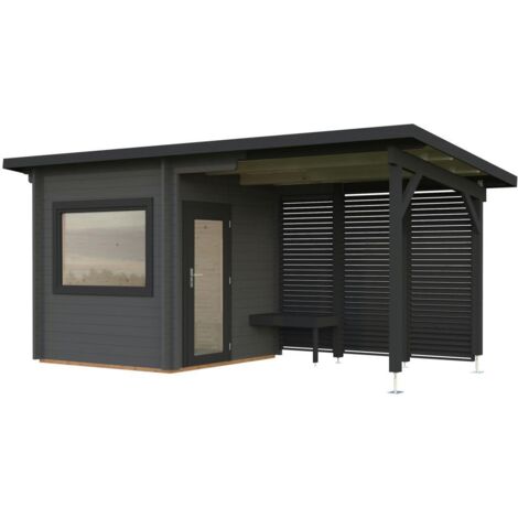 Abri de jardin en bois Sanna 4,1+5,9 m2 Peint gris foncé + anthracite