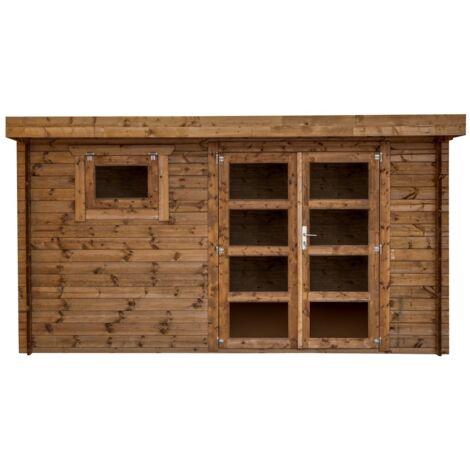 Abri de jardin en bois, traitée, 388x298, ep 28mm, espace utile 9.9m² INT042