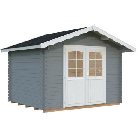 Abri de jardin en bois Vivian 6,9 m2 Peint gris clair + blanc