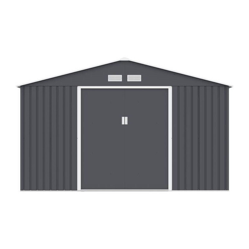 Abri de jardin en metal 10,78 m2 - Kit dancrage inclus - Gris anthracite