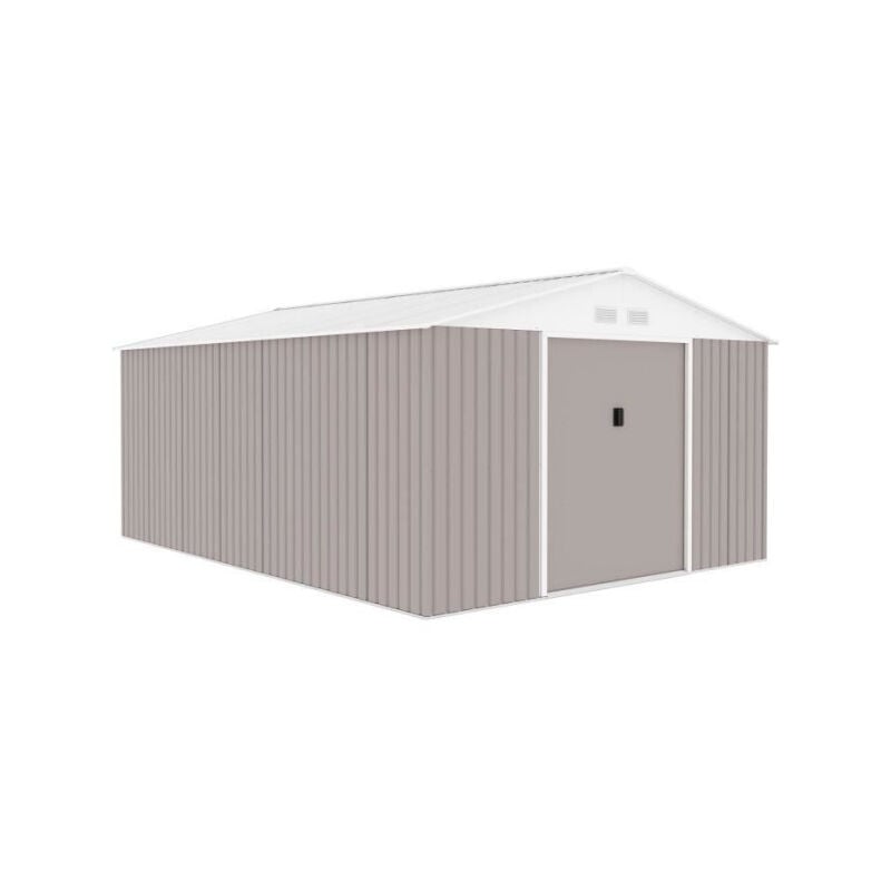 Abri de jardin en métal 15,16 m² - 340 x 446 x 210 - saturne - Kit d'ancrage inclus, 2 portes coulissantes - Taupe