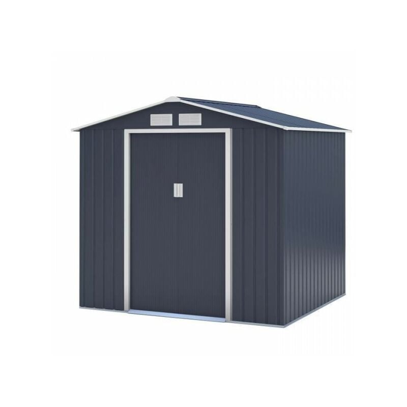 Abri de jardin en métal 4,07 m² - 213 x 191 x 195 cm - mars -Kit d'ancrage inclus, 2 portes coulissantes - Gris
