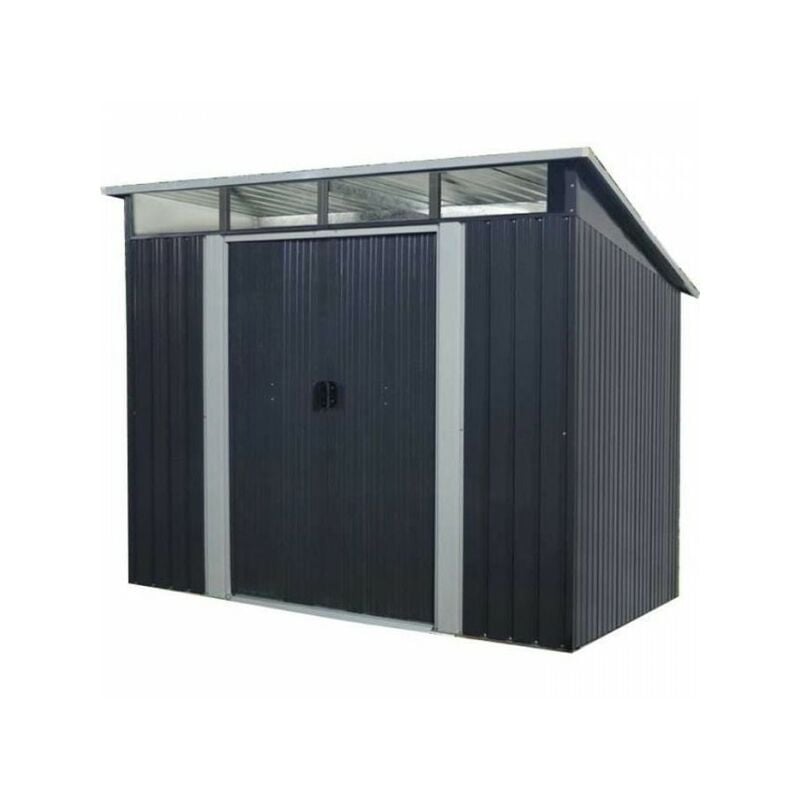 Abri de jardin en métal 4,61 m² - 238 x 193 x 202 cm - SOLER - Kit d'ancrage inclus, 2 portes coulissantes - Gris