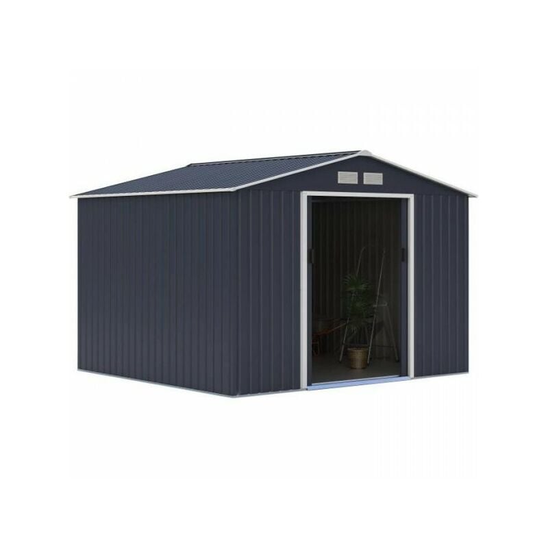Sans Marque - Abri de jardin en métal 7,06 m² - 277 x 255 x 202 cm - mercure - Kit d'ancrage inclus, 2 portes coulissantes - Gris