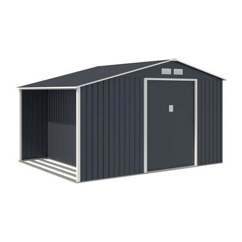 Abri de jardin en métal 8,72 m² - Kit d'ancrage inclus - Gris anthracite