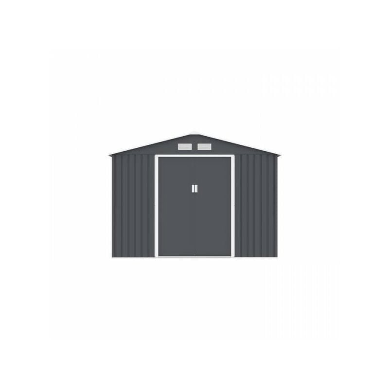 Abri de jardin en métal 8,84 m² - 277 x 319 x 202 cm - URANUS - Kit d'ancrage inclus, 2 portes coulissantes - Gris