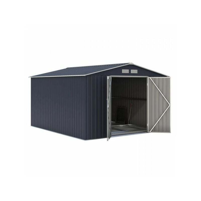 Abri de jardin en métal 8,84 m² - 277 x 319 x 202 cm - velasco - Kit d'ancrage inclus, 2 portes battantes - Gris
