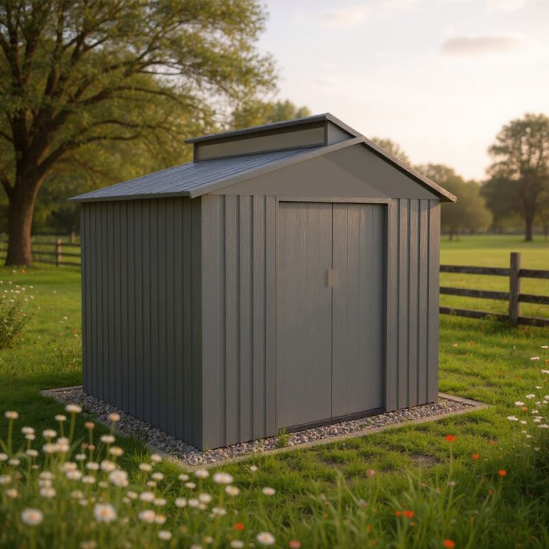 Abri jardin métal - Aspect bois vieilli 9363 - 5,44 M²- gris - Chalet&jardin