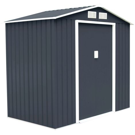 Abri de Jardin en Métal Cabane de Jardin Cabane à Outils en Tôle Galvanisée 2 Portes 2 Fenêtres, 213x127x185cm, Gris