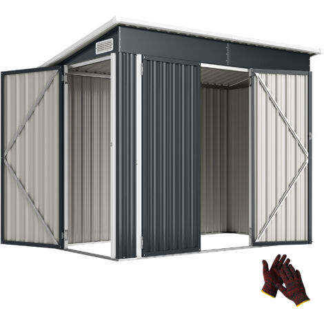 Abri de jardin en métal cabane jardin extérieure triple porte verrouillable toit incliné aérations 234x132x185cm gris