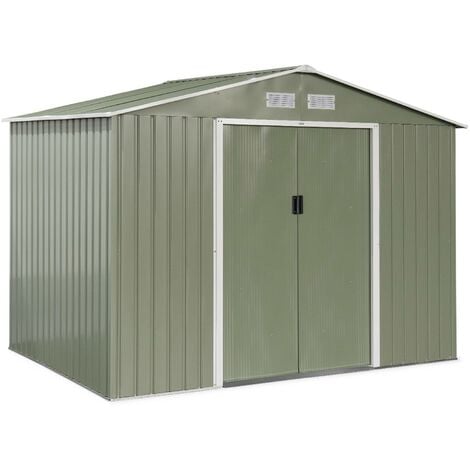 SWEEEK Abri de jardin en métal - FERRAIN 5.29m² vert et blanc - Cabane à outils avec deux grandes portes coulissantes. kit de fixation sol inclus. maison de rangement. remise