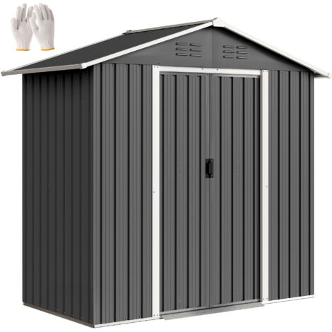 Abri de jardin en métal grand espace de rangement extérieur avec portes coulissantes 194 x 107 x 191 cm gris foncé