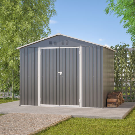 Abri de jardin en métal gris anthracite 2,4 x 1,8 m – Rangement pour outils de sécurité